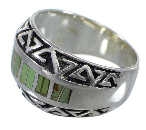 Silver Turquoise Inlay Water Wave Southwestern Ring Size 8 AX80124